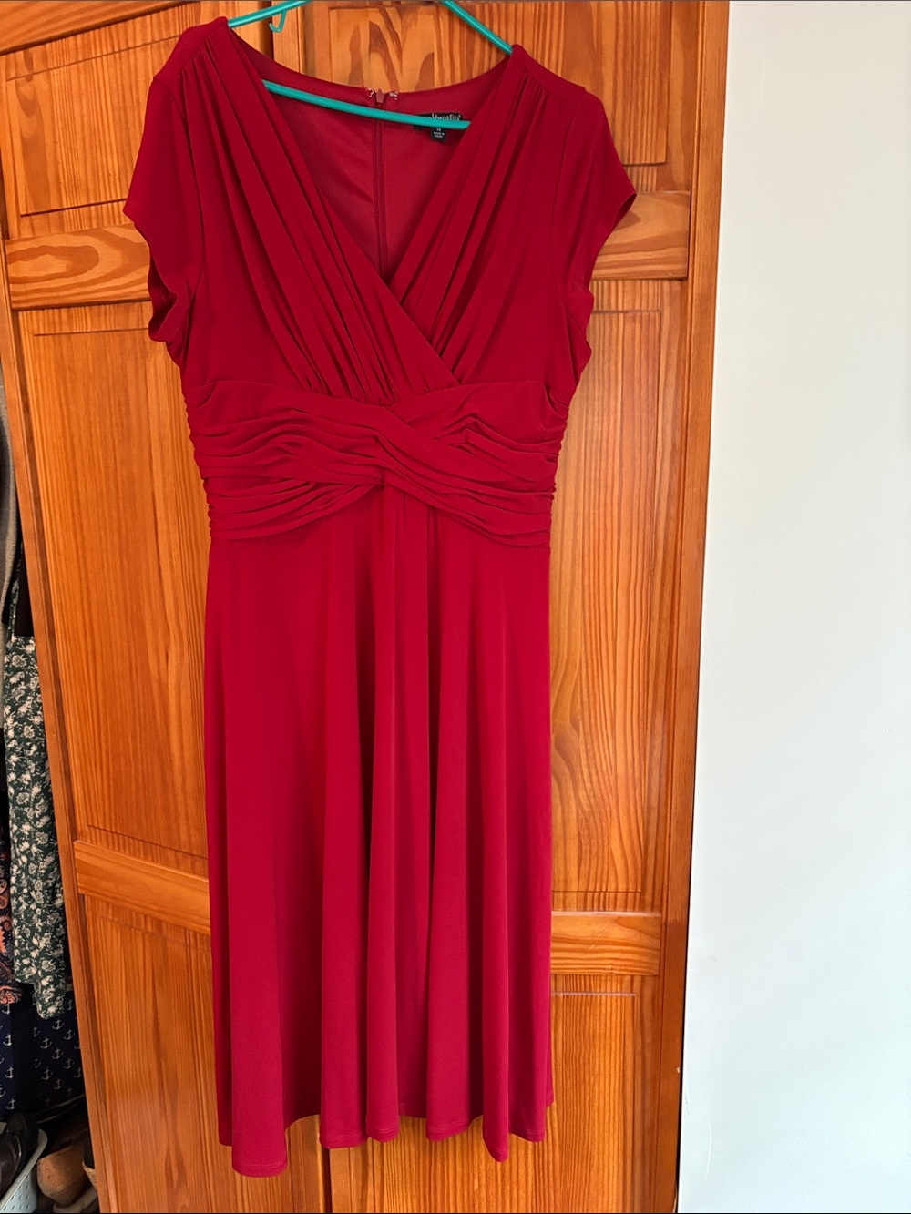 Chadwicks Deep Red Faux-Wrap Midi Dress